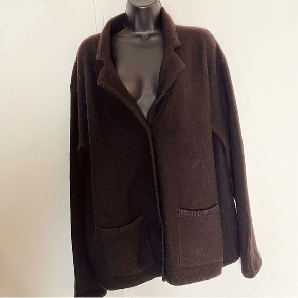 Vtg 80s Limited Brown Chunky 100% Wool Oversized Drop Shoulder Cardigan Collar L - Picture 1 of 13